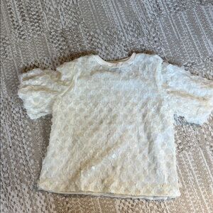 Womens Cream Sequin Dot Puff Sleeve Top